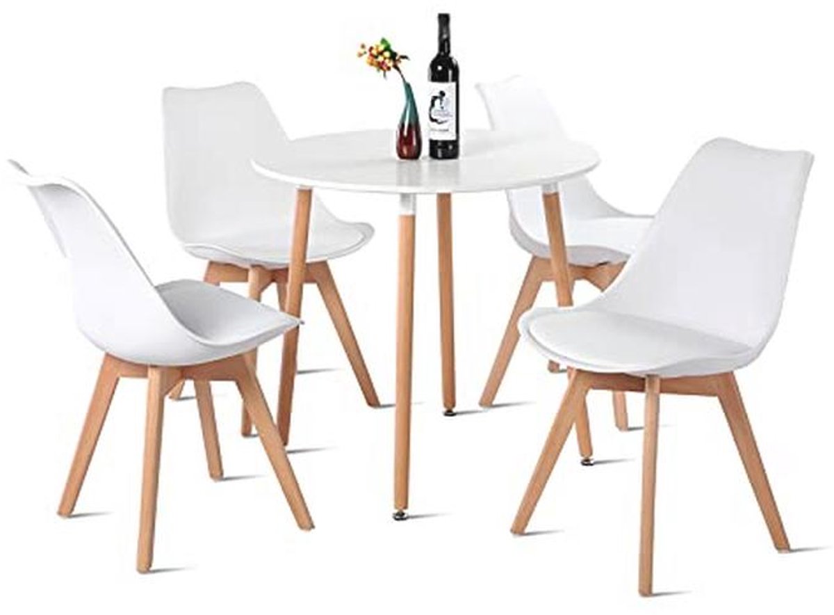 Moderne Eettafel Set met 4 Stoelen - Ruimtebesparende Houten Tafel voor Keuken en Eetkamer
