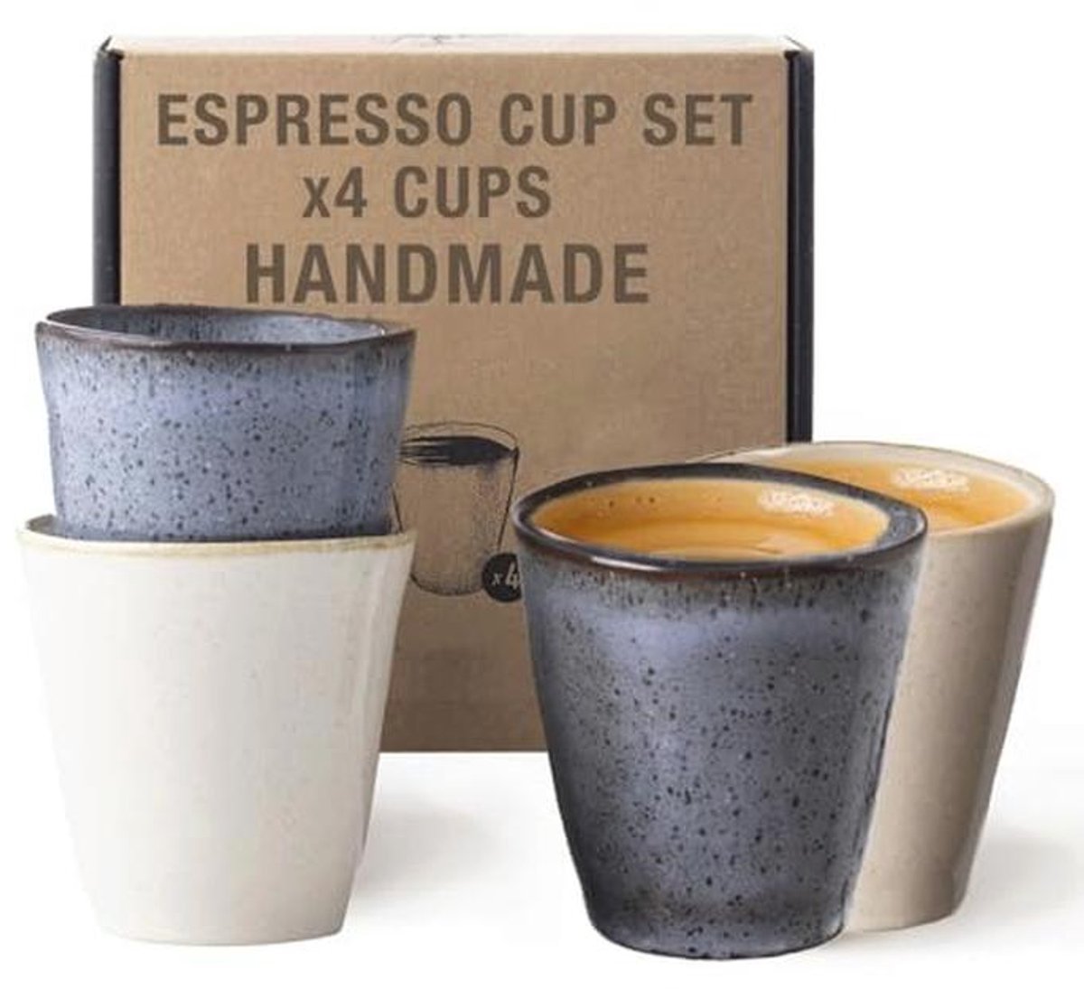 Handgemaakte Keramische Espressokopjes Set - 120ml x 4 - Originele Cadeaubox