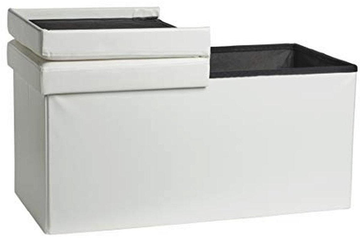 Gestoffeerde zitbank met opbergruimte en uitschuifbaar deksel - Wit, 38x76x37,6