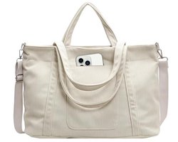 Dames Corduroy Tote Bag - Grote Strandtas met Rits - Shopper Bag voor Werk, Reizen, School, en Gym