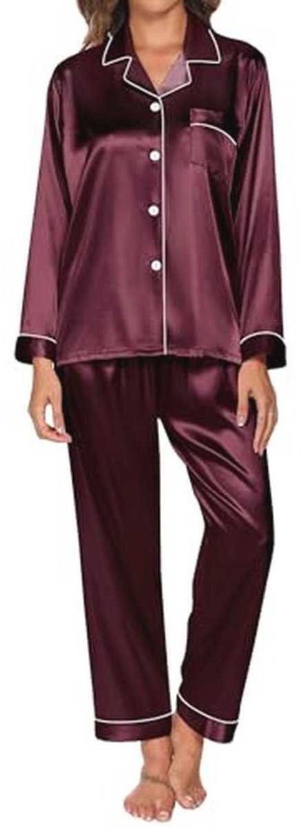 Damespyjama Set met Lange Mouwen en Knopen - Satijnen Winterpyjama voor Vrouwen