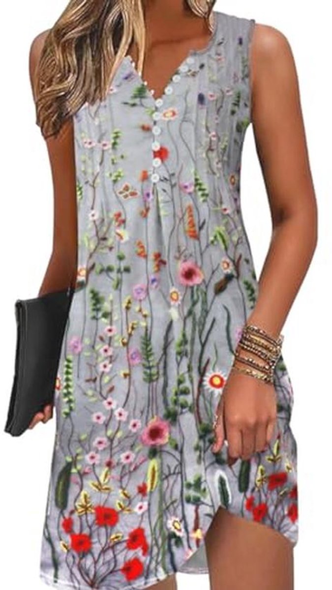 Zomerse V-hals jurk voor dames, mouwloos, elegant, kort voor strand en feest