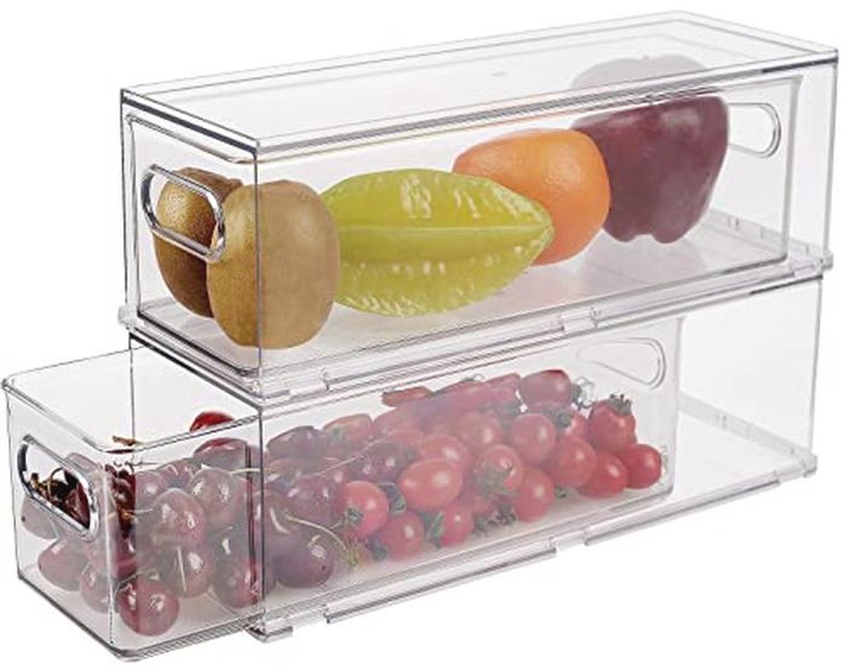 Set van 2 Stapelbare Koelkast Organizers met Uittrekbare Lade