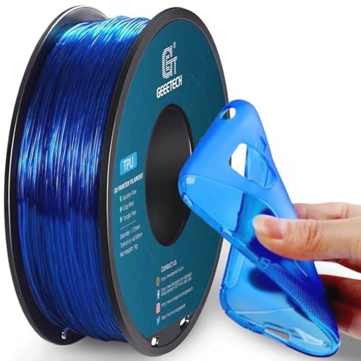 TPU Filament 1,75 mm voor 3D-printers - Translucent Blauw, 1 kg