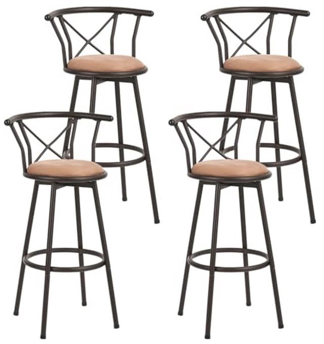 Set van 4 Vintage Barkrukken met Rugleuning en Voetensteun - 360 Graden Draaibaar