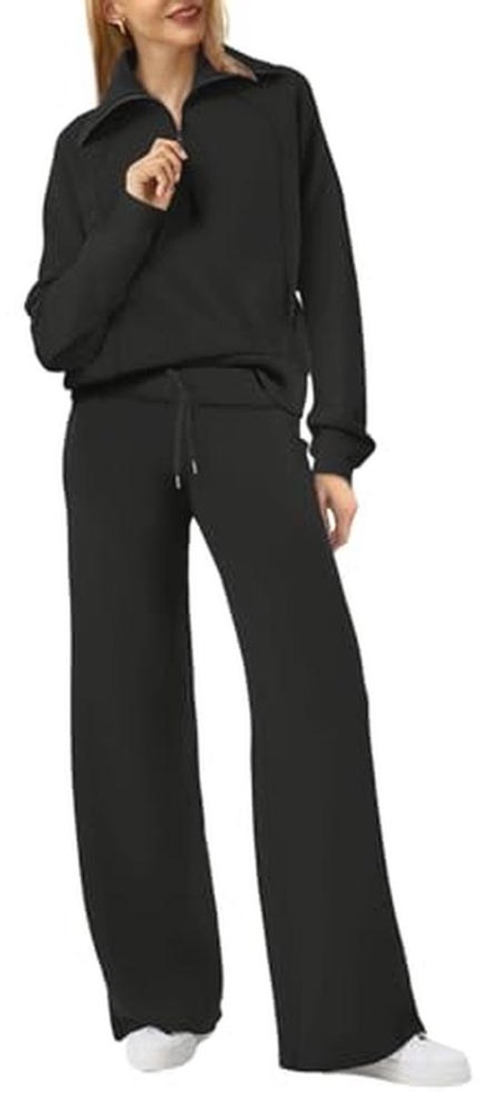 Lounge Set Dames 2025 - Half Zip Sweatshirt en Wijde Been Sweatpant - 2-Stuks Trainingspak