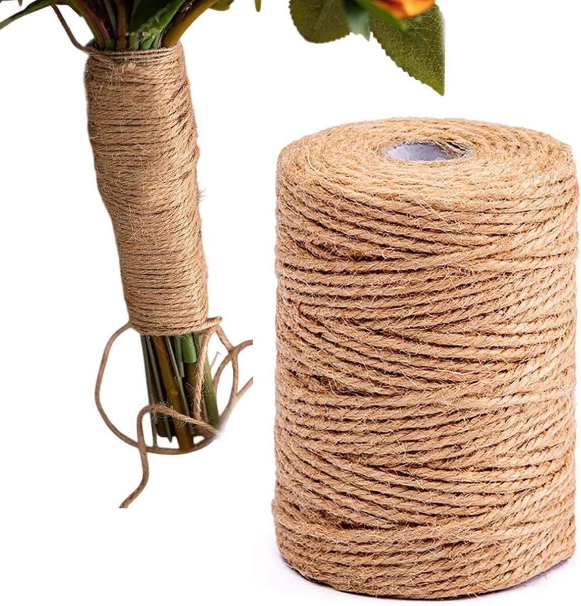 3mm x 100m Jute Touw - Natuurlijke Bruine Jute Cord - Verpakkingskoord - Cadeaulint - Knutselkoord - Decoratief Touw - Jute Touw voor Tuin - Foto's - Planten - Ambachten
