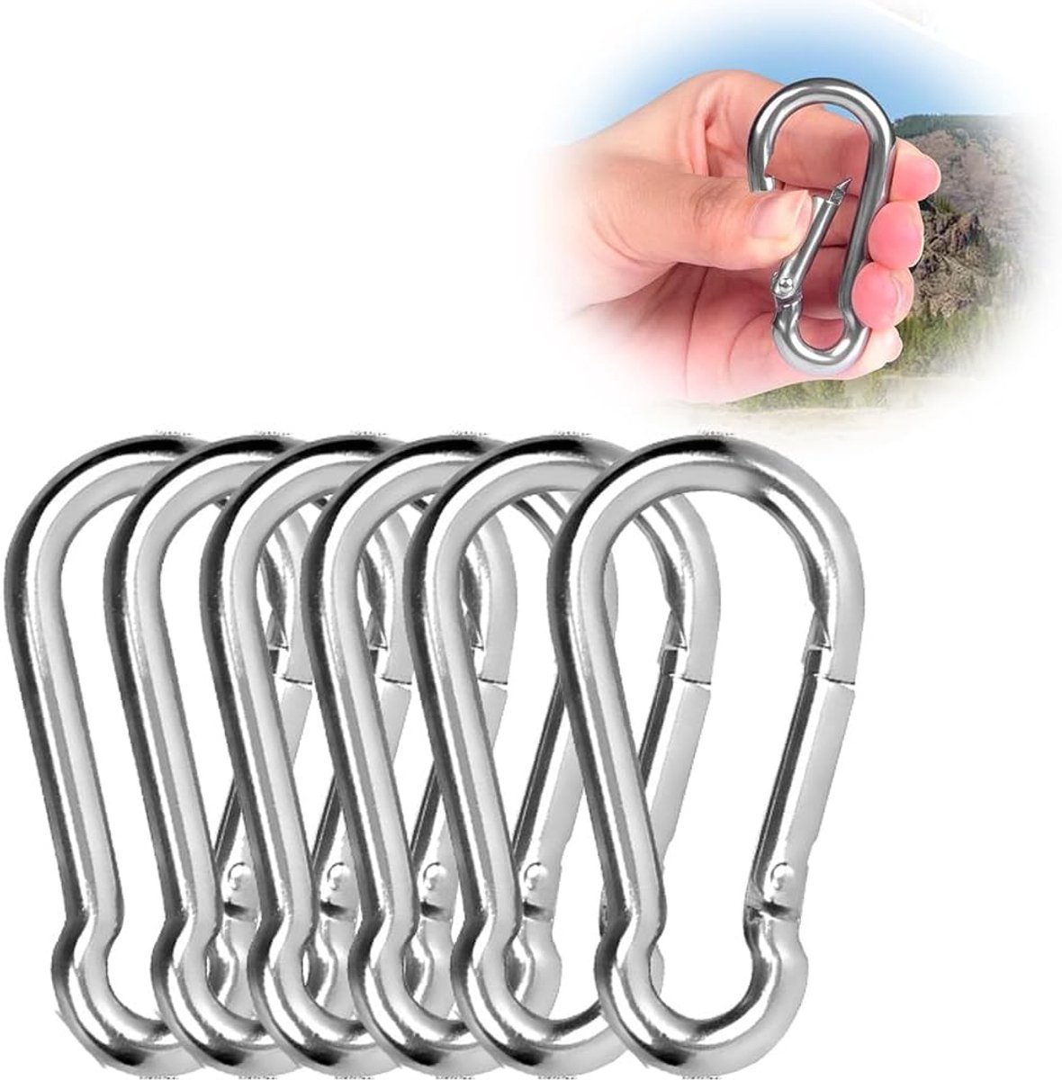 Carabiner haken - klein - 304 roestvrij staal - 40 x 4 mm - kleine carabiner haak met sluiting - veerkrachtig - premium kwaliteit staal voor alle trekhulp en handvatten met oogje
