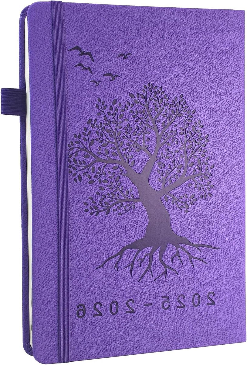CSGoods - Academisch dagboek 2025-2026 met levensboomontwerp, A5 formaat, 12 maanden planner, productiviteit en penlus