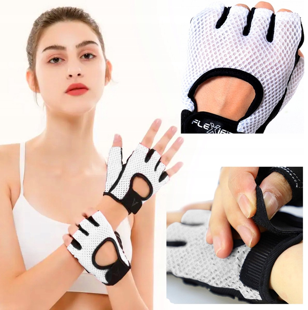 FLEXIFIT Trainingshandschoenen L Wit/Zwart - Outlet