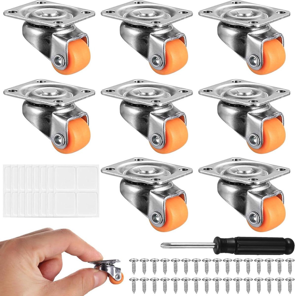 CSGoods - Set van 8 kleine draaibare meubelwielen voor zware transport met oranje rol