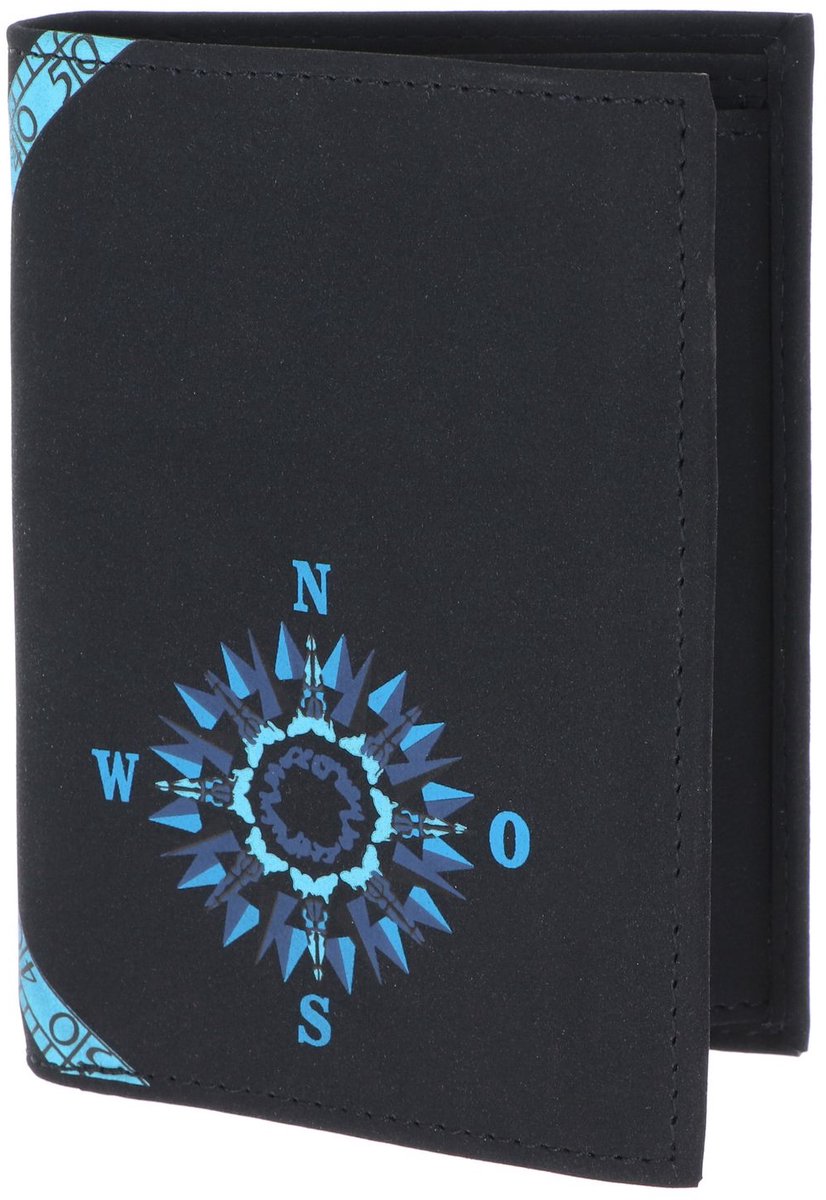 oxmox portemonnee New Cryptan Kombibörse Windrose Print Cyan Black zwart