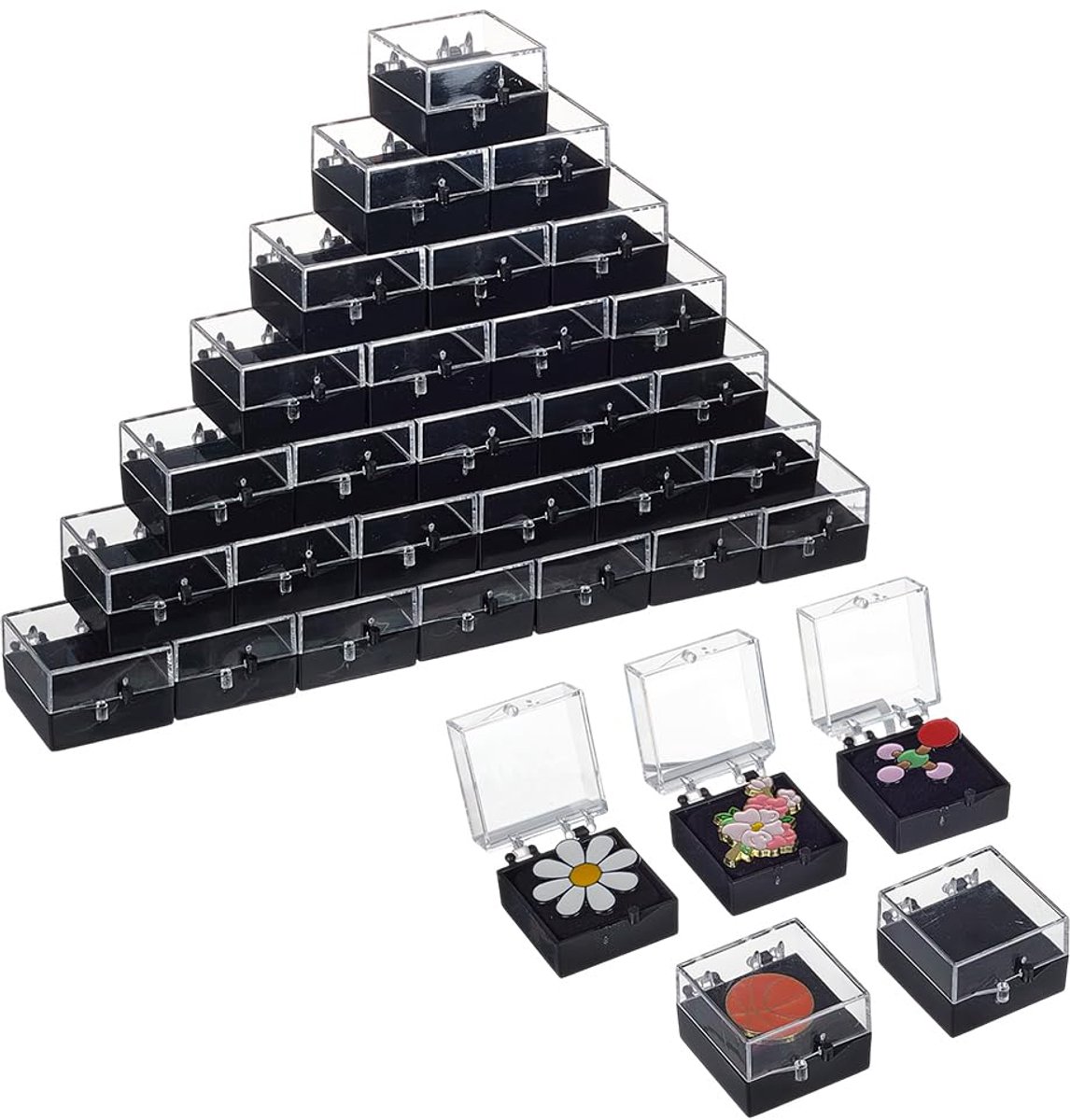 Unyqoos® Set van 36 Transparante Opbergdozen met Schuimrubber voor Sieraden en Badges