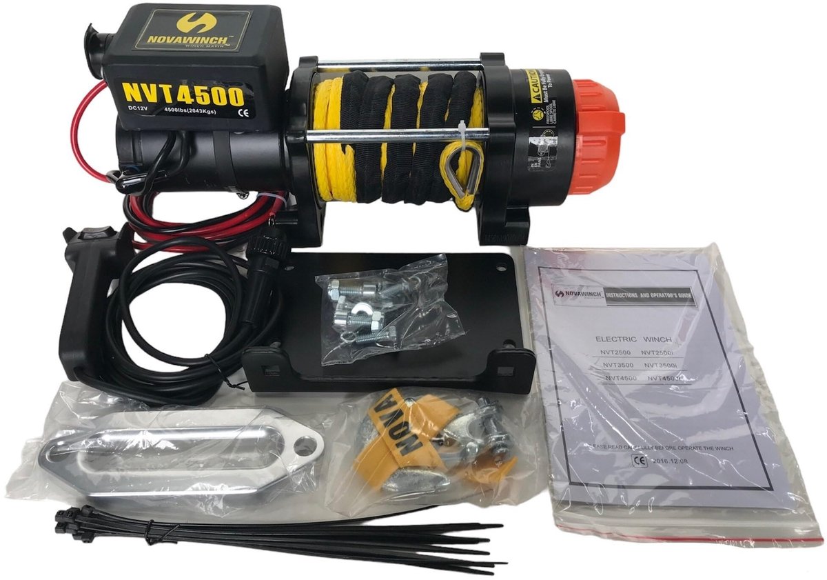 NovaWinch NVT4500i SR - Elektrische bootlier 12V - Quadlier met 2043 kg trekkracht - Met ergonomisch liertouw 15 meter - Incl. 3 meter kabelafstandbediening. Accessoires op aanvraag leverbaar.