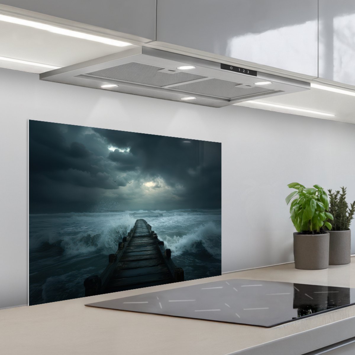 Spatscherm 70x55 cm - Zelfklevende achterwand Steiger - Storm - Golven - Keuken muurbeschermer - Spatwand fornuis