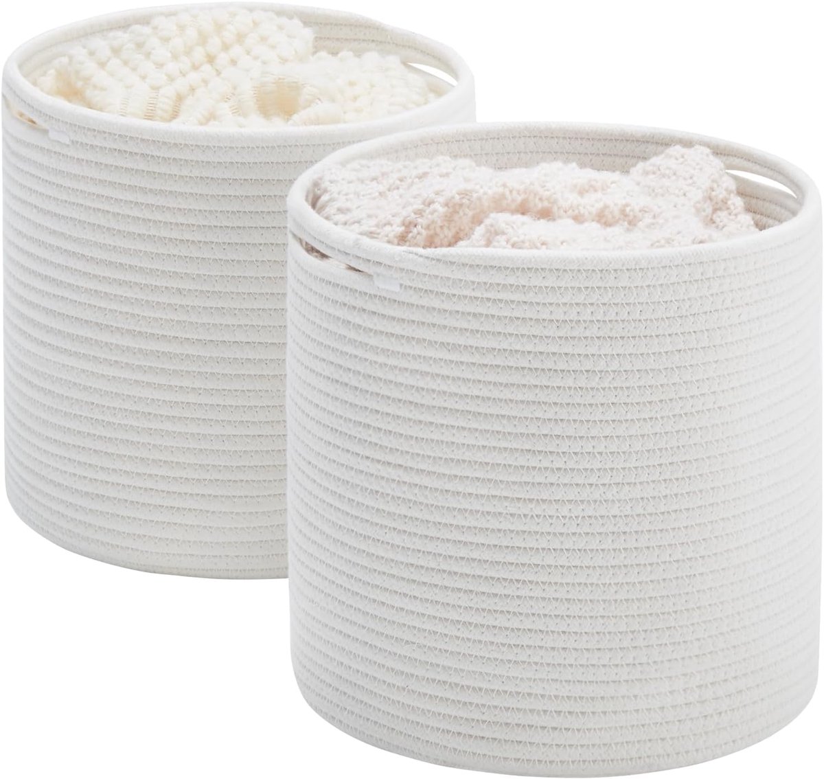 Mand gevlochten set van 2 katoen, speelgoedopslag voor kinderkamer, opbergmand, mand voor woonkamer, slaapkamer, 28 (D) x 28 (H) cm, wit