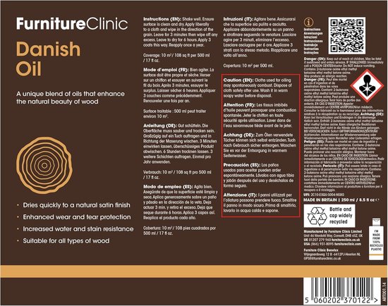 Deense Hout Olie 250ml - Natuurlijke Satijnen Afwerking - Hout Verzorging - Danish Wood Oil 250 ml