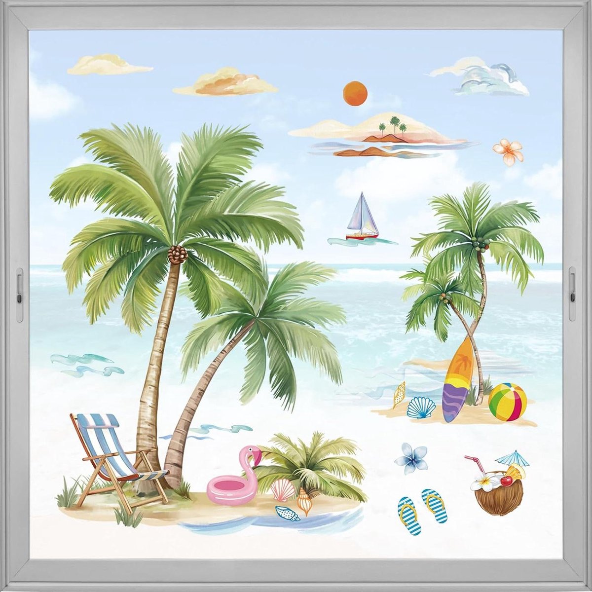 Provento - Sticker voor raam met zomerse tropische palmboom print - Anti-botsing dubbelzijdige statische raamstickers - Ideaal voor thuis of op kantoor