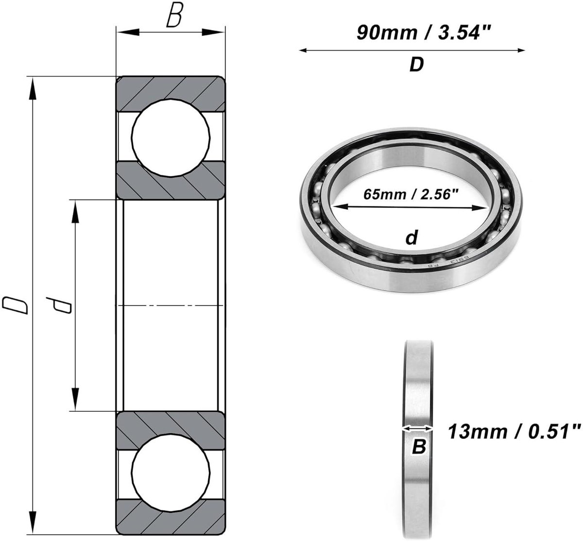 Ronte - Diepe Groef Kogellagers P6 65x90x13mm Gesmeerd Open Zilveren Kleur voor Scooter en Skateboard Wielen