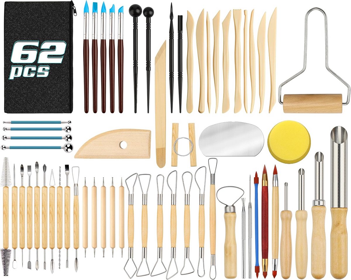 62 stuks pottenbakkersgereedschap set voor keramiek en modelleerkunst