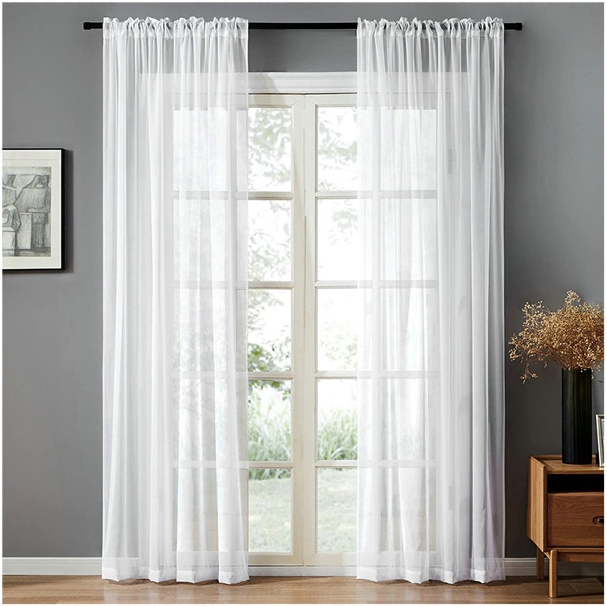 Ibenzoa Transparante witte gordijnen set voor woonkamer en slaapkamer met zakken 100 x 180 cm White