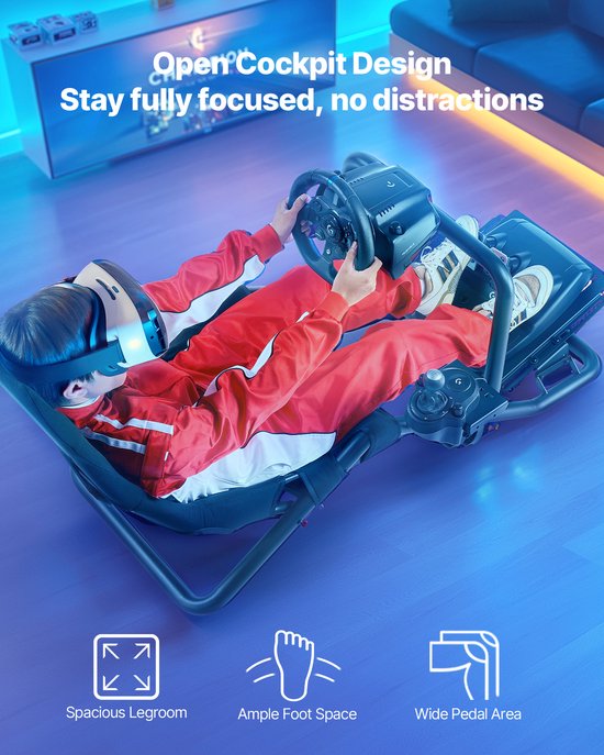 Verstelbare Racestuurstandaard, Stevige Simulator Cockpitstuurstandaard, Compatibel met Logitech G25, G27, G29, G920, G923, Thrustmaster T300rs, TX F458, T500rs, T3pa-Pro (F1/GT) en Csr-Pedalen, Zwart van Merkloos — afbeelding 2