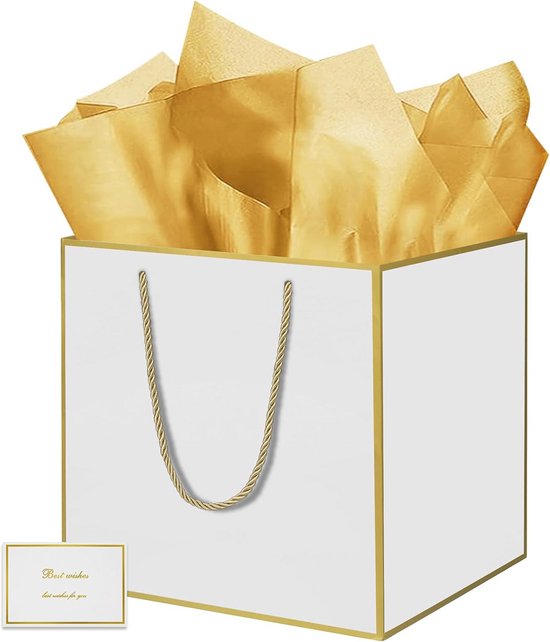 jijAcraft 5 x 9 cm papieren cadeaulabels wit: papieren hangers met gouden rand om te beschrijven, 100 stuks, blanco kraftpapier, etiketten, labels met koord voor bruiloft, communie
