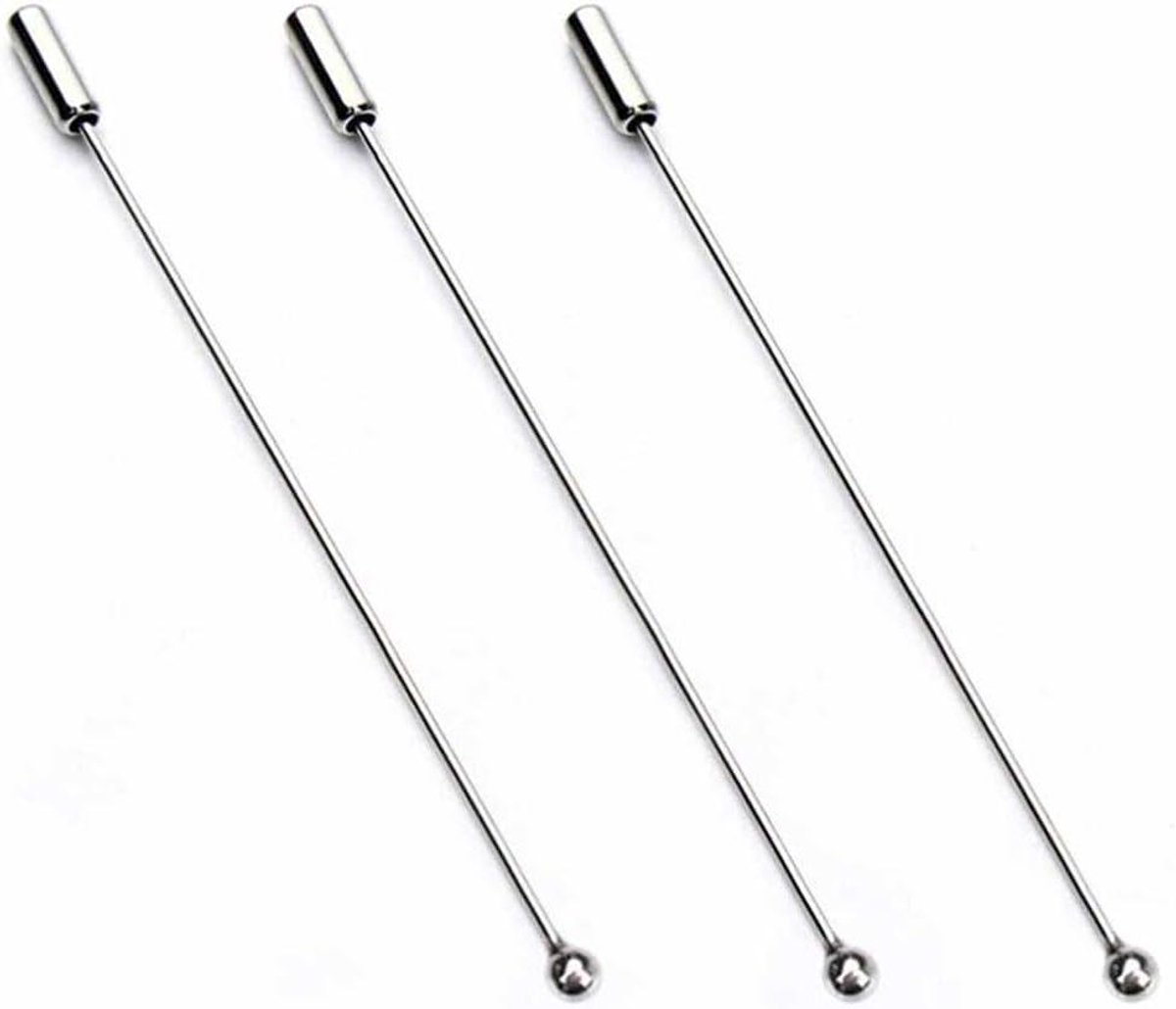 Ronte - Metalen stokspeld voor heren en dames - 20 stuks zilveren broches - Veiligheidsspelden met lange naald - Geschikt voor pakken, stropdassen en accessoires - 90 mm
