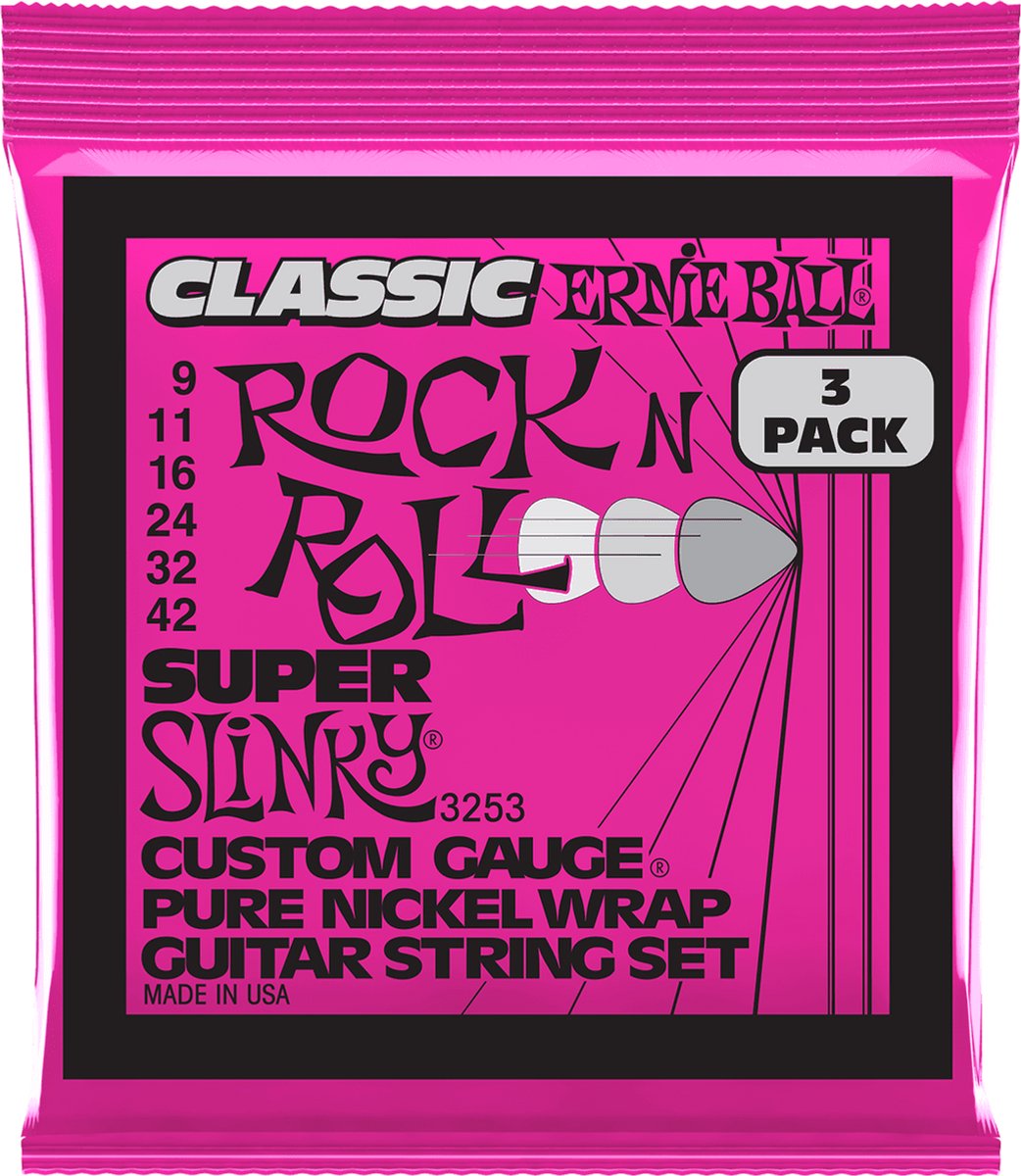 Ernie Ball 3253 Super Slinky elektrische gitaarsnaren 3-pack (009-042)