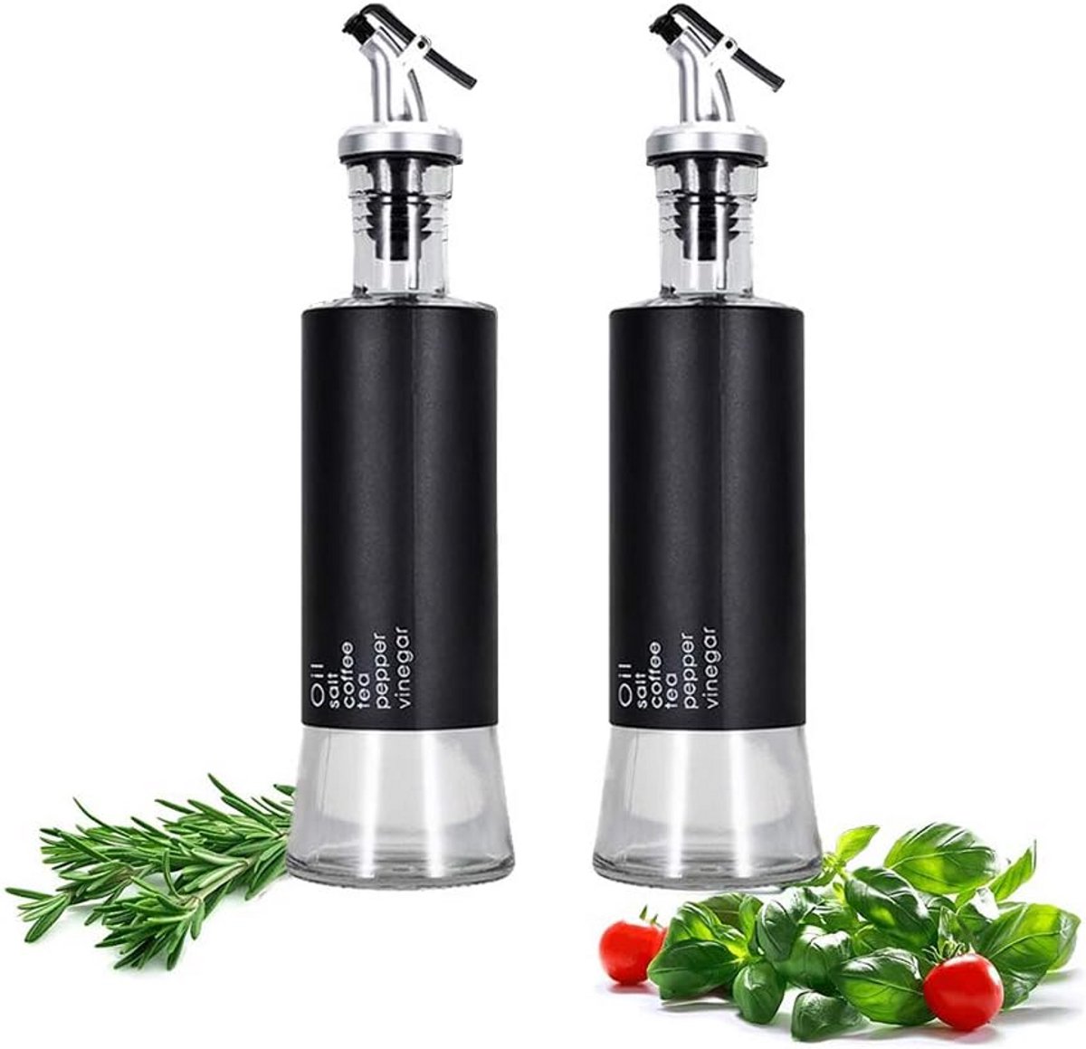 Olijfolie en azijndispenser fles set - 300 ml glas + roestvrij staal