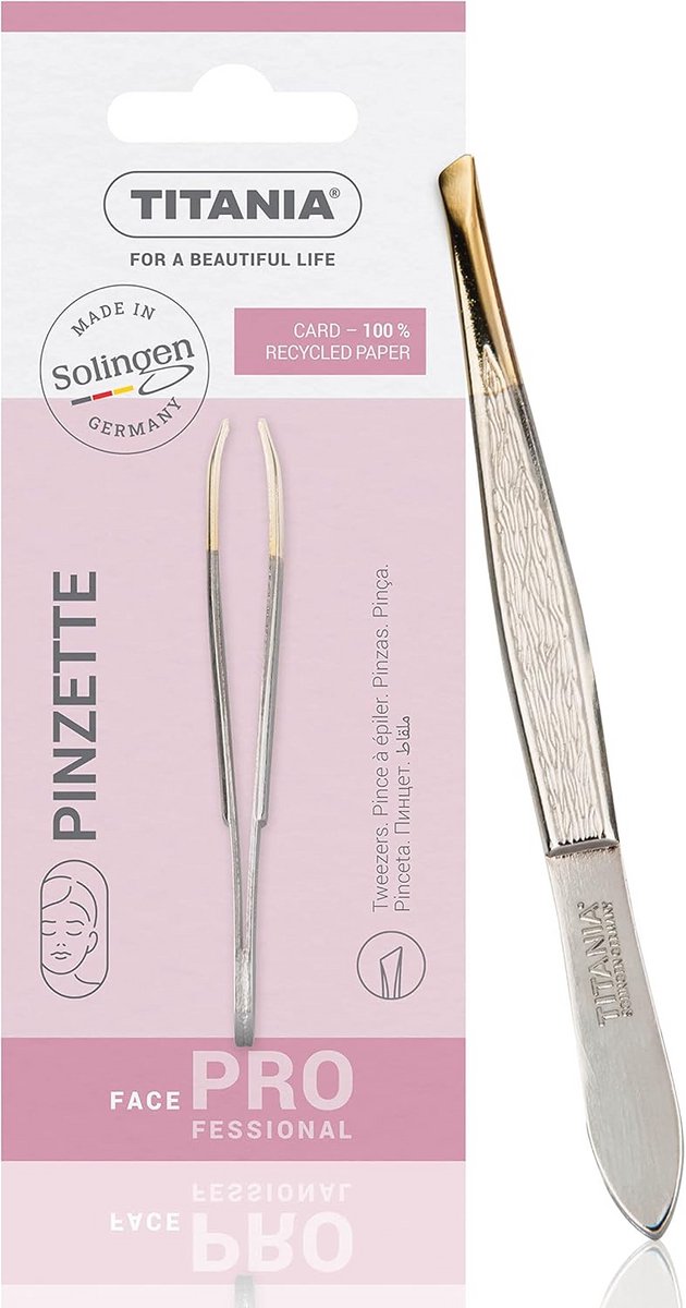 Pincet 8 cm - Solingen kwaliteit - C45-staal - Afgeschuinde punt - Epileren - Met gouden punt