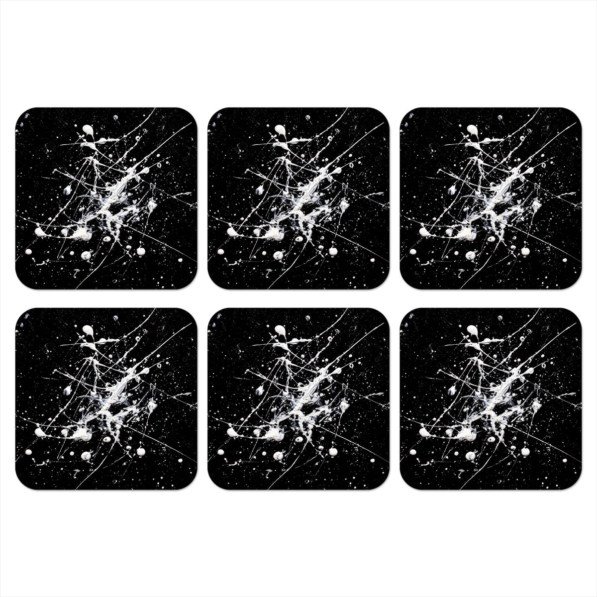 Onderzetters voor glazen - Verfspatten - Wit - Abstract - Explosie - 10x10 cm - Glasonderzetters - 6 stuks