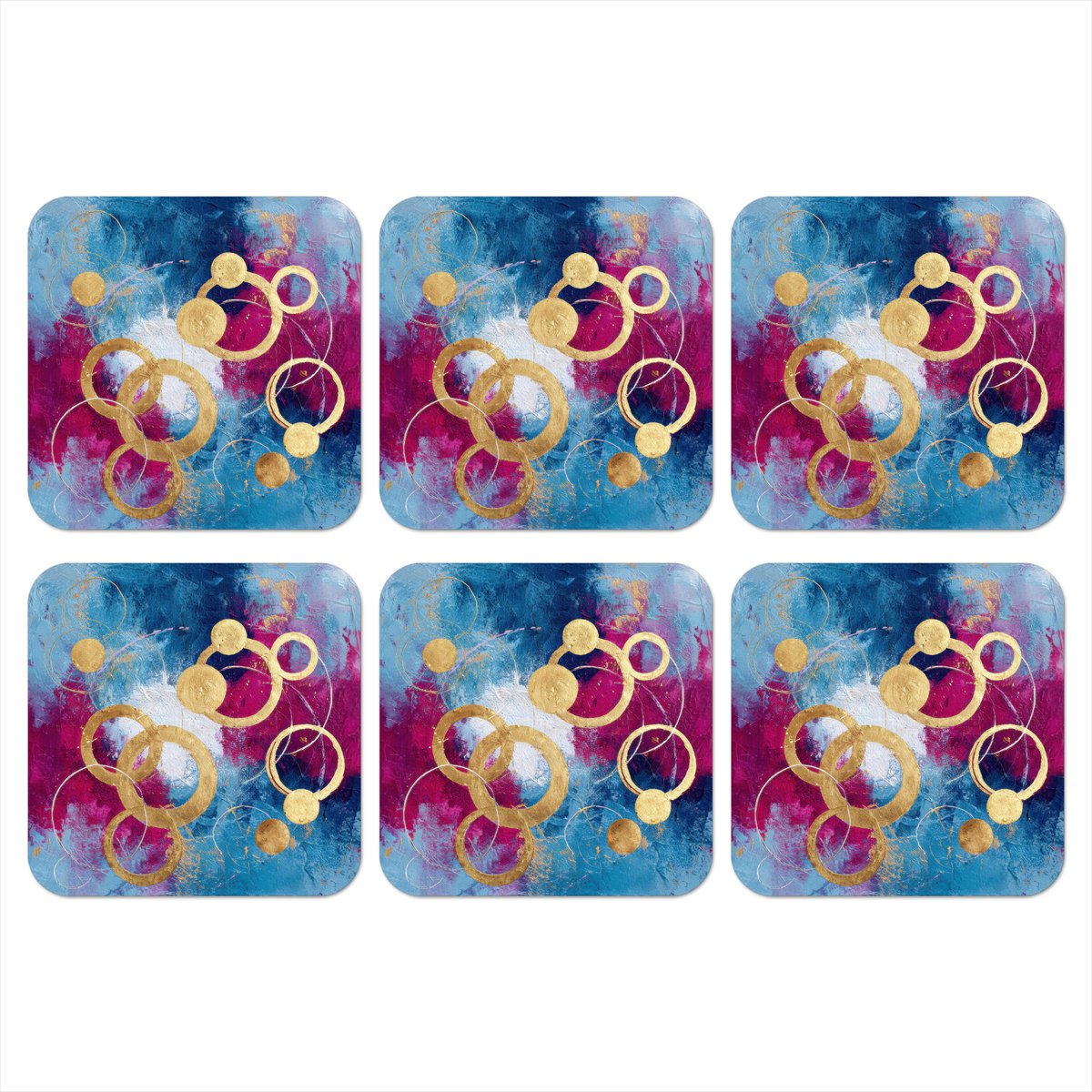 Onderzetters voor glazen - Cirkels - Goud - Abstract - 10x10 cm - Glasonderzetters - 6 stuks
