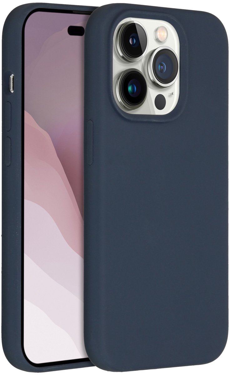 Accezz Hoesje - Geschikt voor Apple iPhone 14 Pro - Liquid Silicone Backcover - Donkerblauw