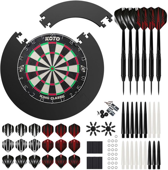 Foto: Koto classic edition zwart dartbord surround 2 sets darts messing dart flights darts set