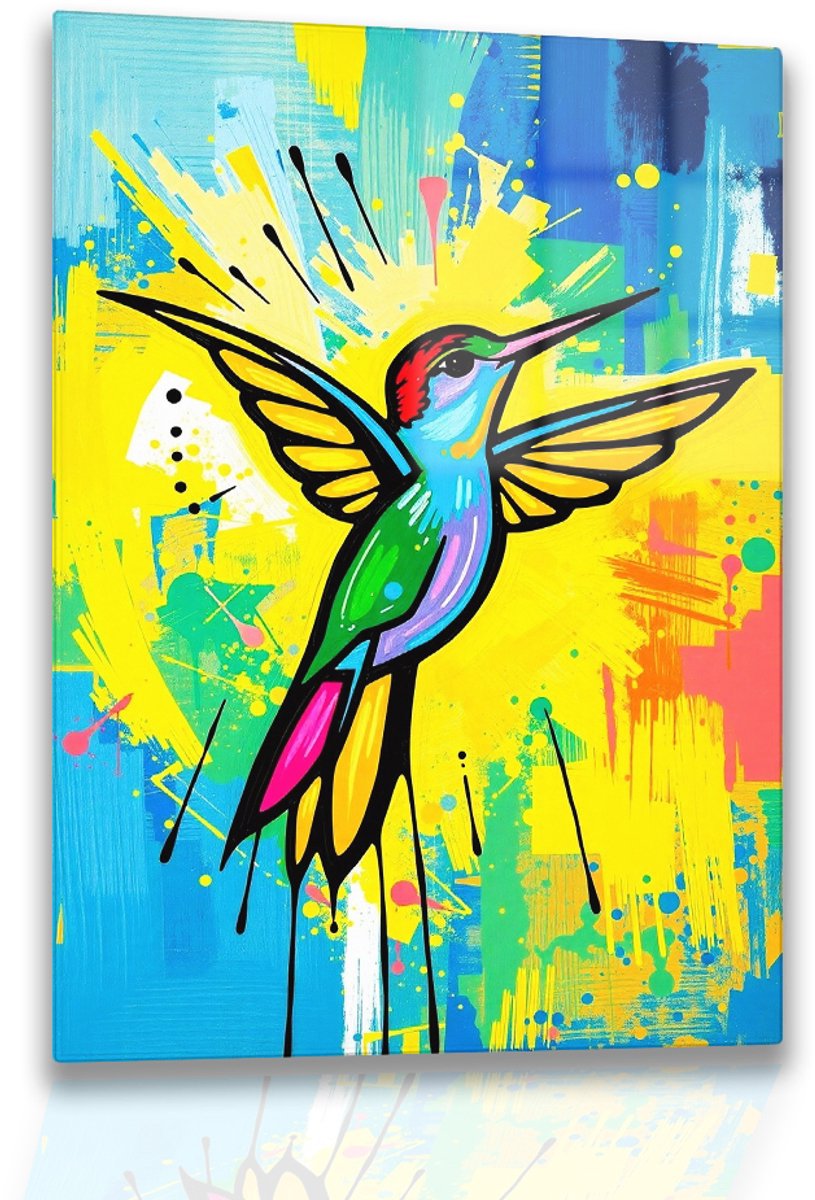 Kolibrie kleurcontrast - Acrylglas - Plexiglas - Glasschilderij - 50x75 cm