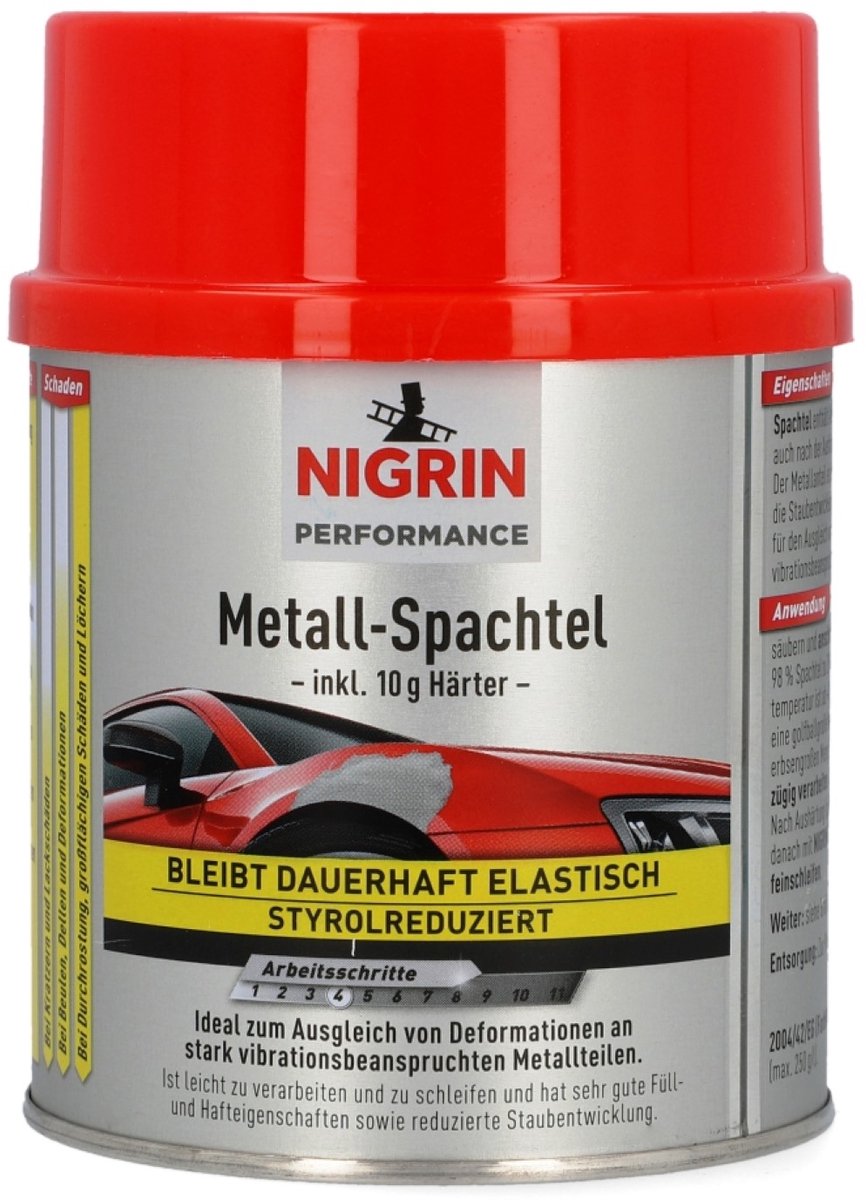 Nigrin 2K Metaalplamuur met Verharder 500g Vulplamuur Plamuurmassa Universeel