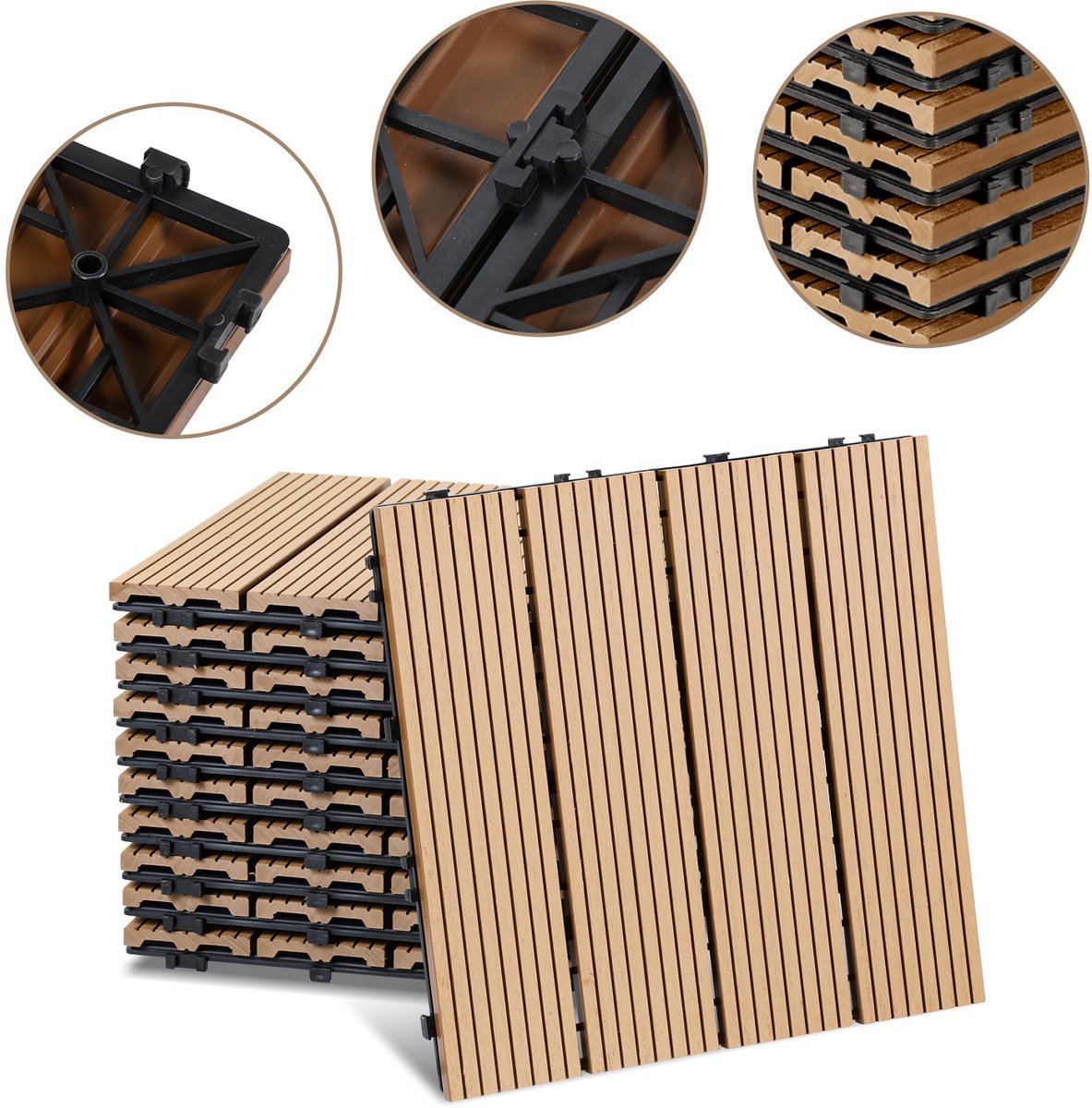 77 stuks WPC-terrastegels met drainage en kliksysteem voor tuin- en balkonvloeren 30x30cm teak