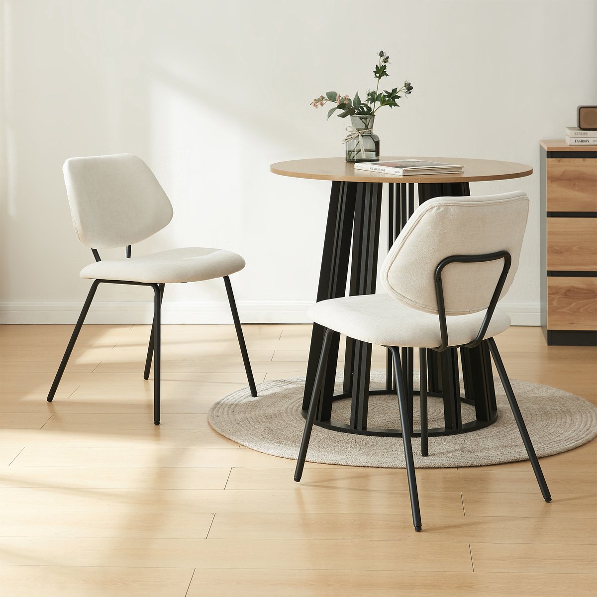 en.casa Eetkamerstoel Köma set van 2 beige en zwart [en.casa]