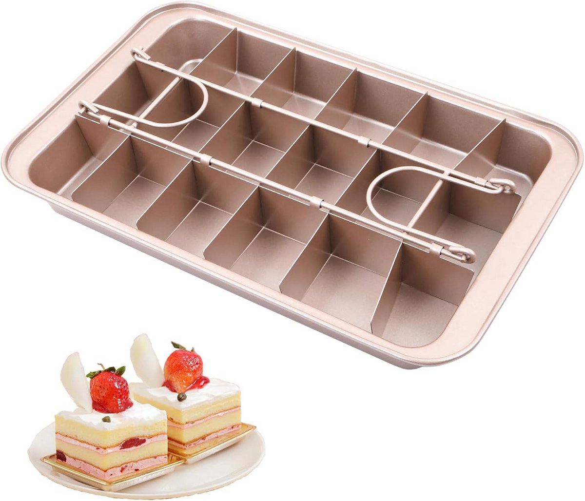 Bakvorm voor Brownies met 18 Perfecte Verdelingen, Rechthoekige Carbon Steel Tray voor Oven