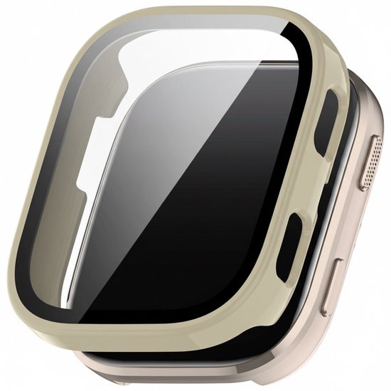 Watch case screenprotector - geschikt voor Amazfit Bip 6 - hoesje - gehard glas - volledige bescherming - beige