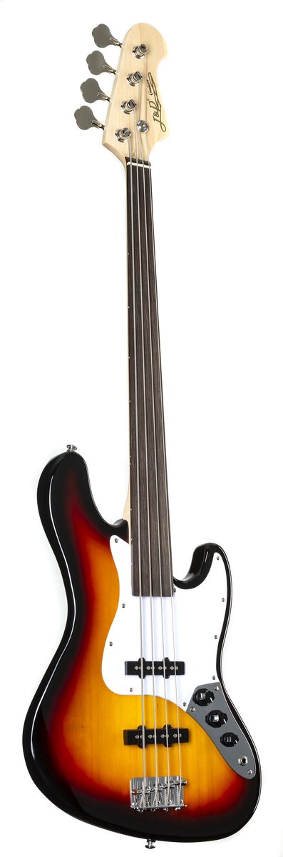 J & D JB Fretless Bass (3-Tone Sunburst) - Elektrische basgitaar