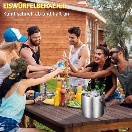 IJsblokjeshouder - ronde ijshouder met zeef en ijstang - 2 liter - roestvrij staal - ijsblokjeskoeler - bar feest - bewaren ijs - koelen dranken van Navaris — afbeelding 4