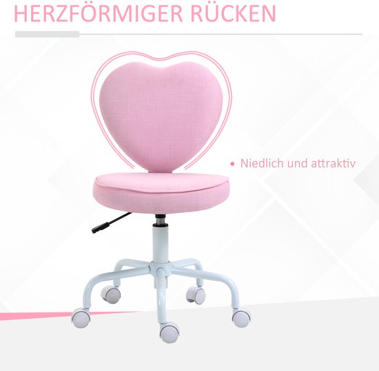 Roze bureaustoel met hartvormige rug, niedlich und attraktiv.
