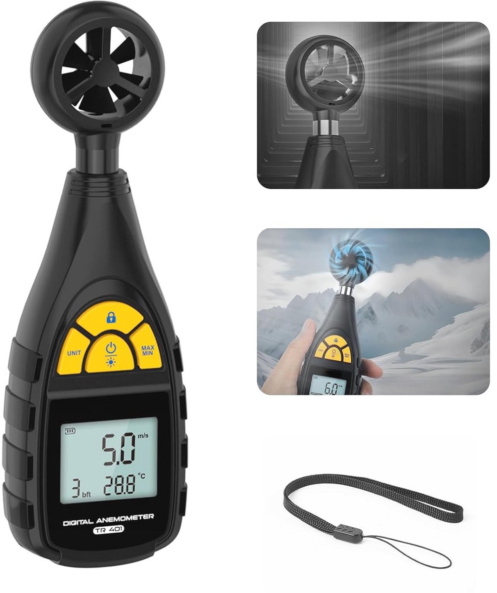 Handheld Anemometer met Temperatuurmeter en Windsnelheidsmeter - Draagbare Meter met Beaufort Windschaal en Windchill Alarm