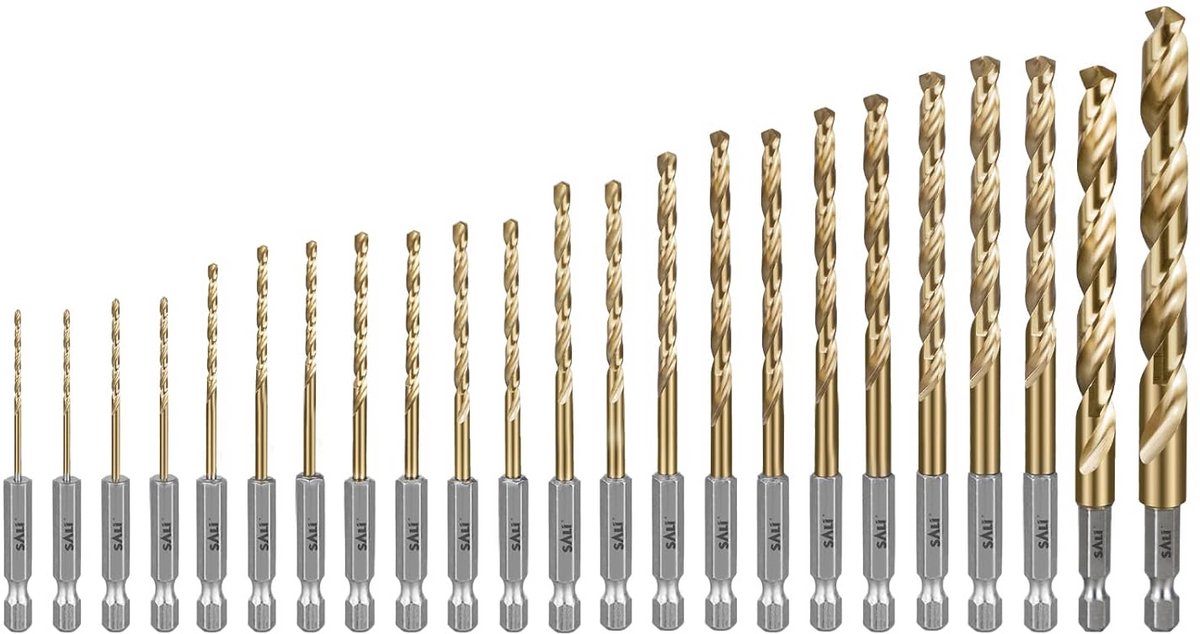 23-delige Boorset Set met Zeskantige Schacht en Snelwissel - Titanium Gecoate HSS Spiraalboren voor Metaal, Hout en Kunststof