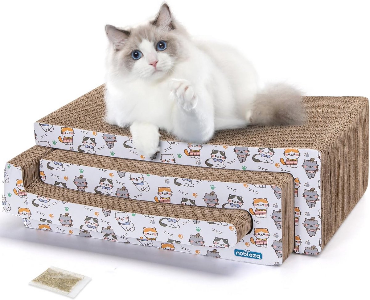 Kattenkrabpaal 3-in-1 van golfkarton met kattenkruid - Ideaal voor klauwen en plezier