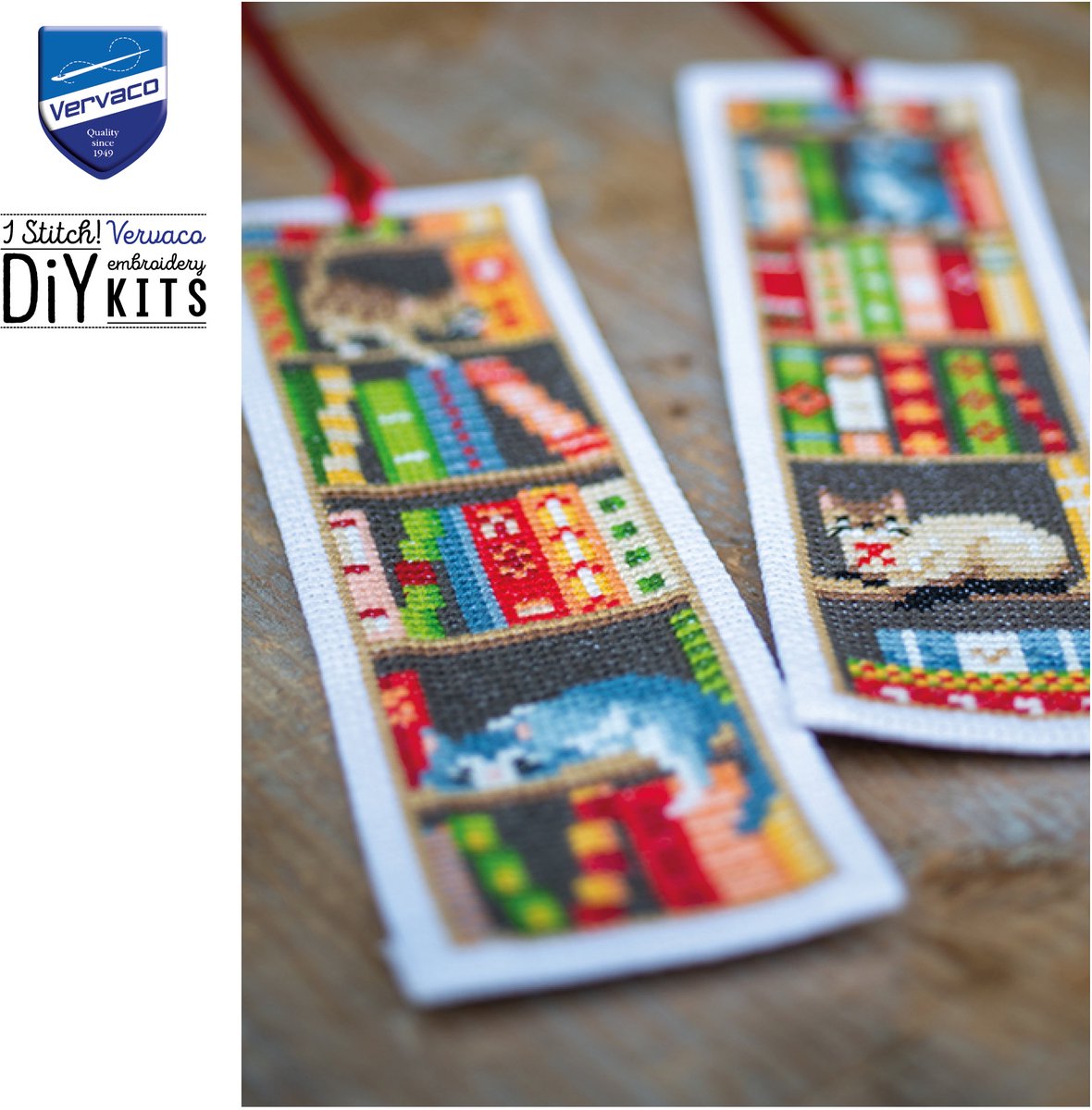 Vervaco - Bladwijzer kit - Katten in boekenrek set van 2 - PN-0187764 - Borduren - Borduurpakket - Borduurpakket volwassenen - Borduurpakket kind — afbeelding 6