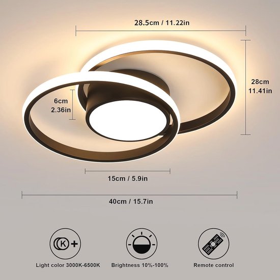 COMELY Plafonnier LED Moderne Rond 40CM 40W 4500LM, Lampe De Plafond 4500k Lumiere Chaude Pour Salon Chambre Cuisine Salle A Manger 98864953