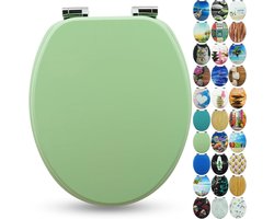 Sanfino® Premium toilet seat with soft-close mechanism, wooden toilet lid, many colourful and decorative designs, high seating comfort, easy assembly including manual "Mint Green"